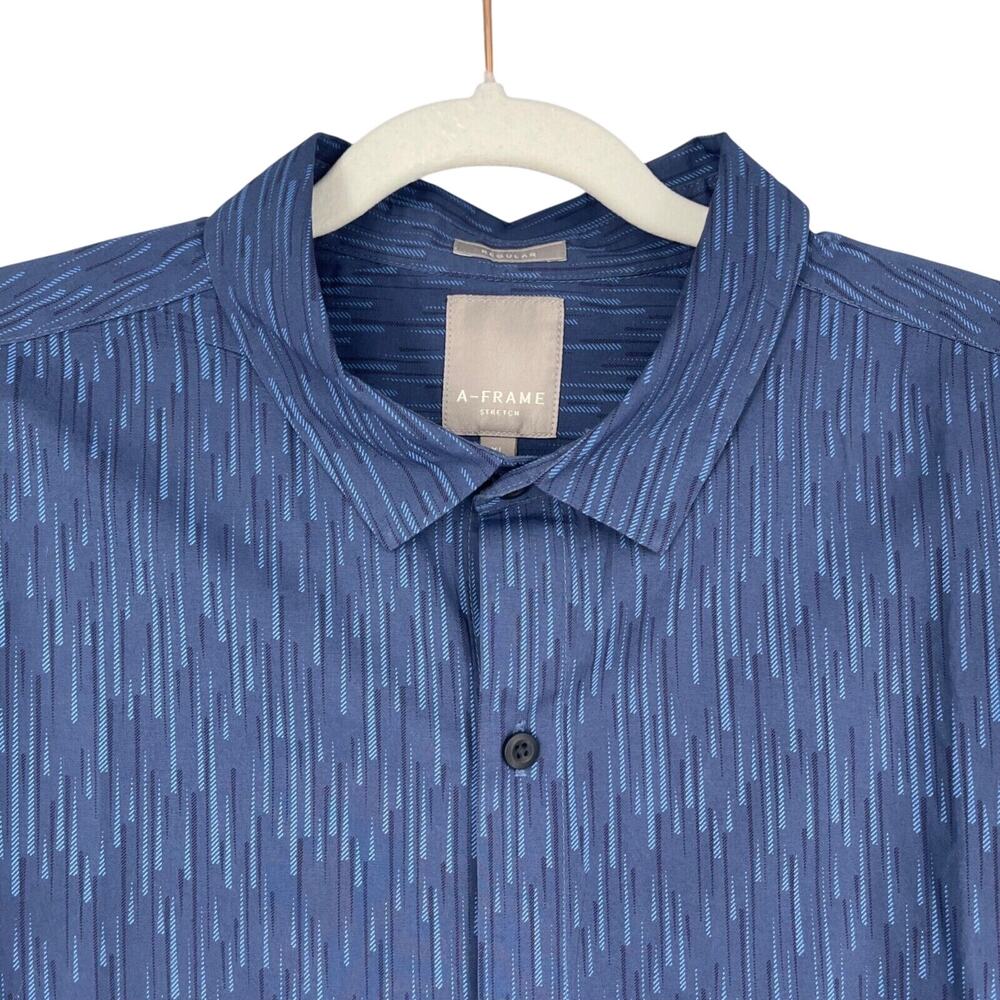 A-frame Shirt Mens XL Blue Geo Print Cotton Stretch Button Front Business Casual